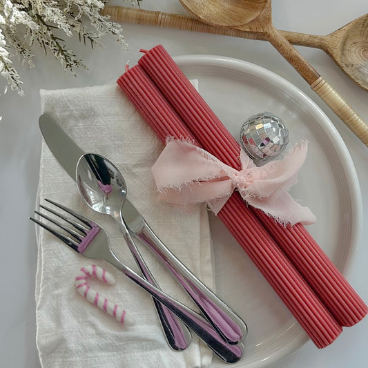 Red Terracotta Ribbed Candlestick