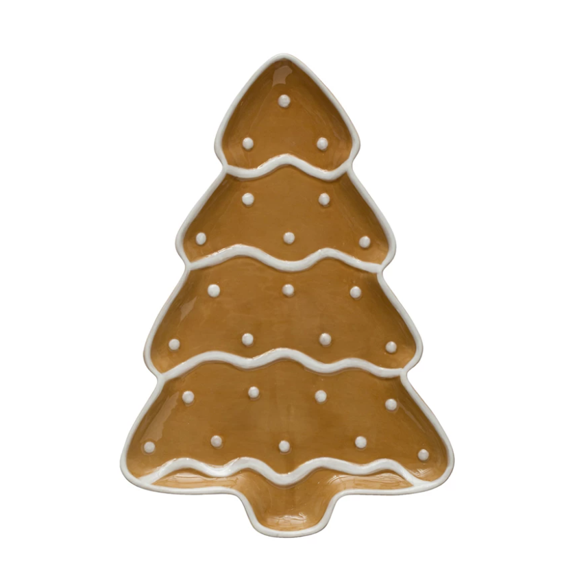 Ceramic Hand-Painted Gingerbread Tree Shaped Platter