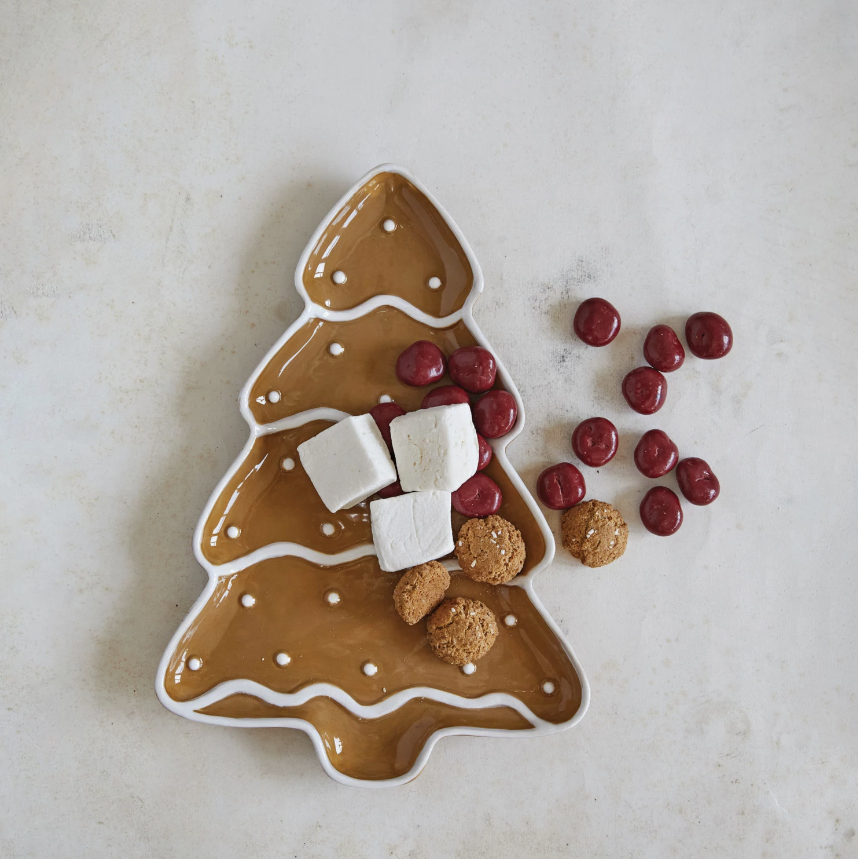 Ceramic Hand-Painted Gingerbread Tree Shaped Platter